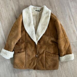 Vintage brown shearling suede oversized women coat jacket doen max mara